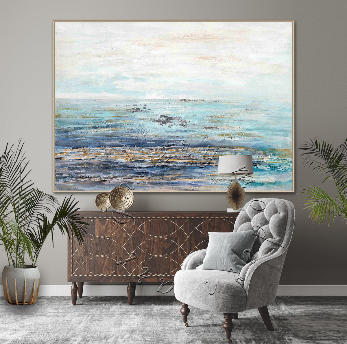 Textured Abstract Seascape Original Painting on Canvas &quot;Green Ocean&quot;
