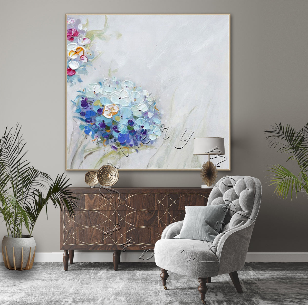 Abstract Canvas Wall Art, Flower Square Original Oil Painting