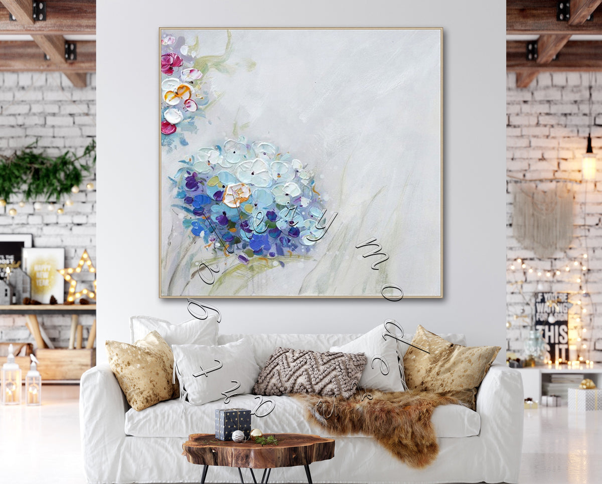 Abstract Canvas Wall Art, Flower Square Original Oil Painting