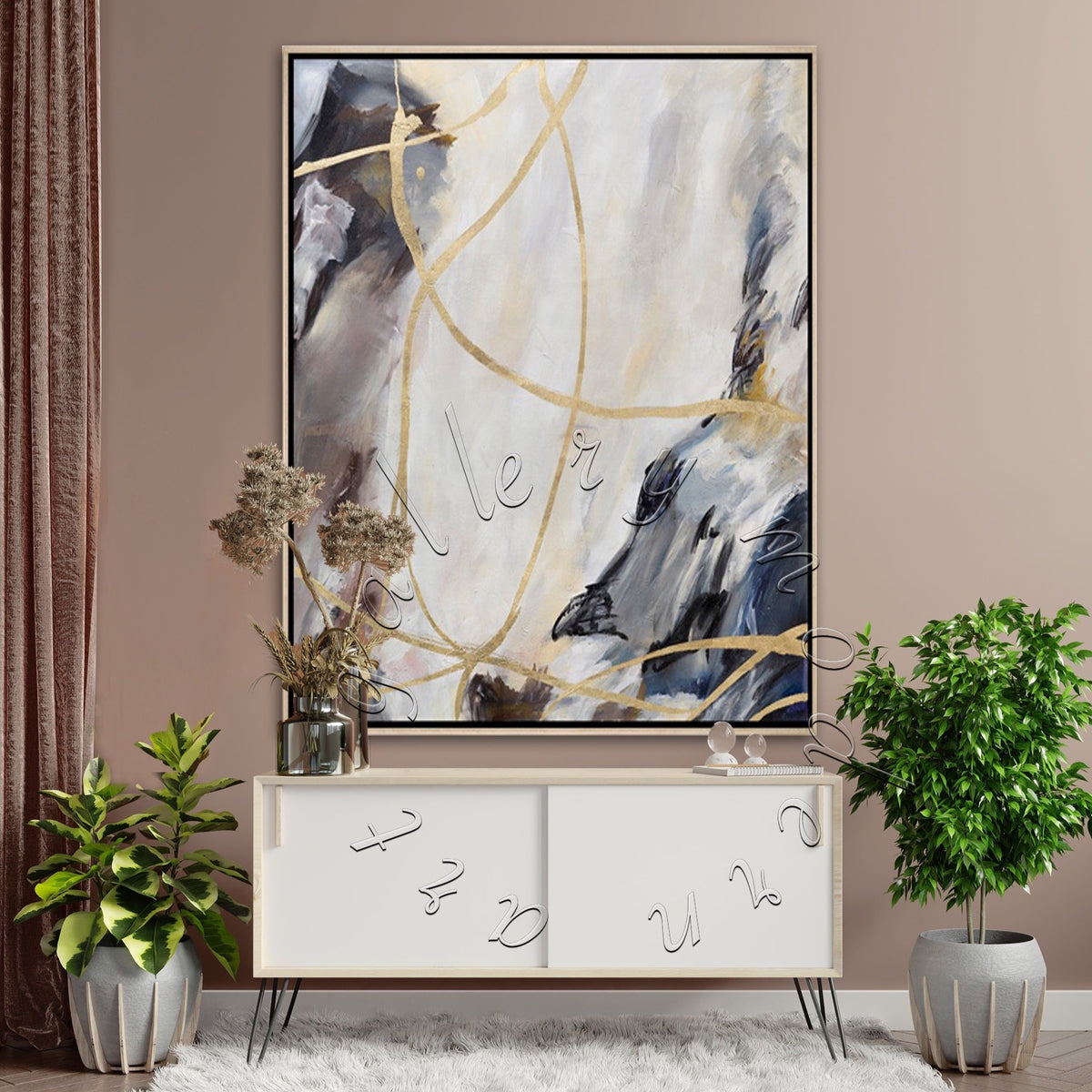 Beige and Gold Leaf Abstract Original Painting on Canvas, Gold Wall Art