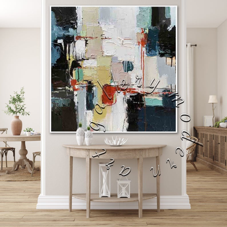 Large Abstract Painting, Original Canvas Colorful Painting, Square Wall Art