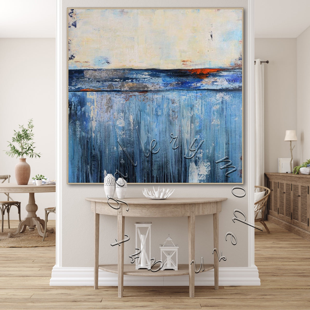Abstract Ocean Canvas Painting, Original Square Wall Art