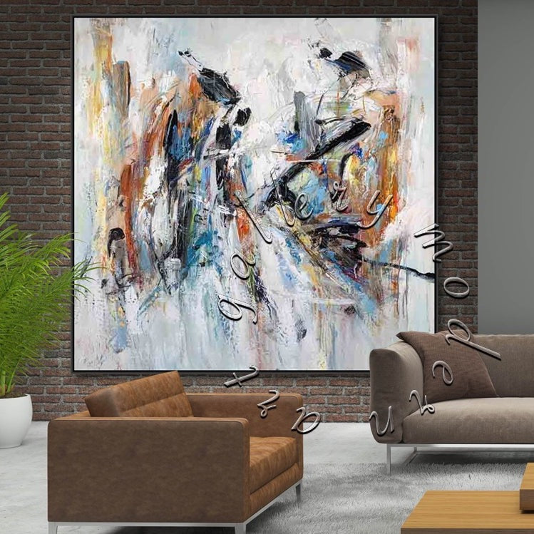 Colorful Abstract Painting, Abstract Original Oil Painting, Square Wall Art