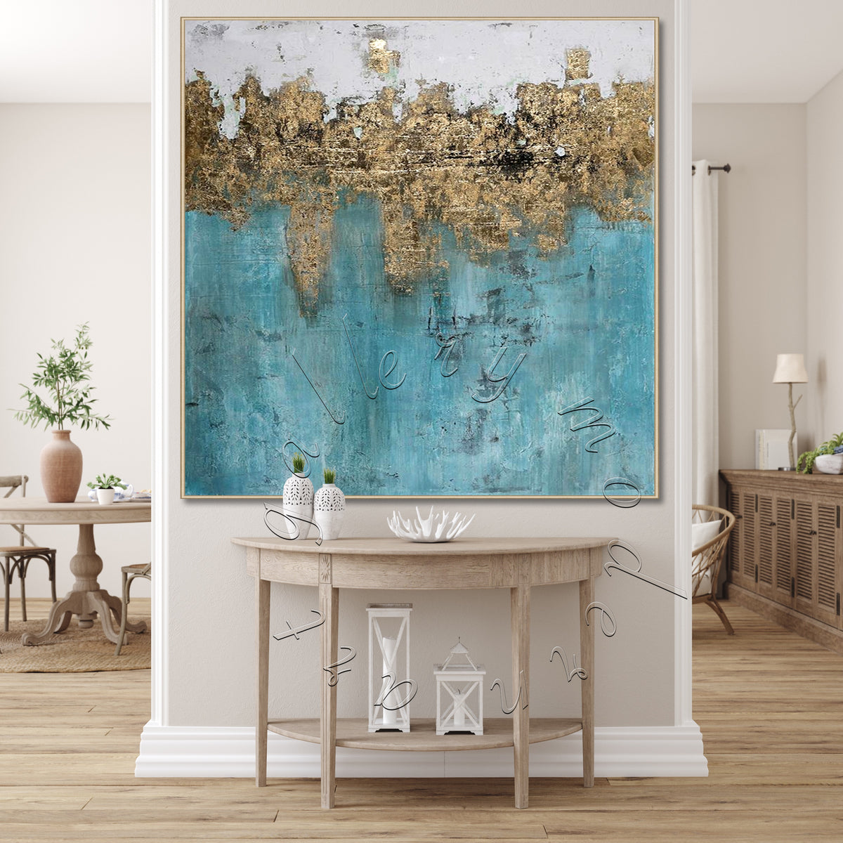 Gold Elegant Seascape Abstract Painting, Texture Oil Painting Square Wall Art