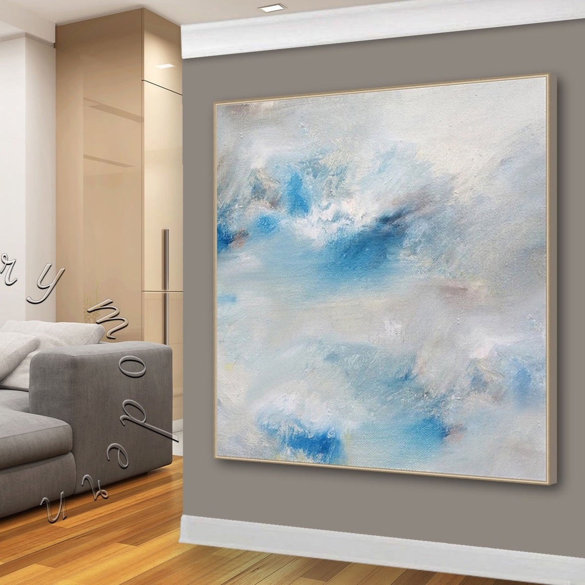 &quot;Blue &amp; White Sky&quot; Abstract Original Painting on Canvas, Original Canvas Wall Art