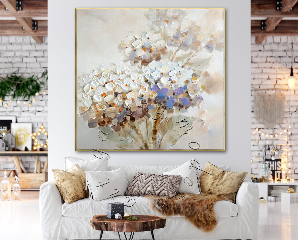 Soft Flowers Abstract Canvas Painting, Wall Art, Square Original Oil Painting