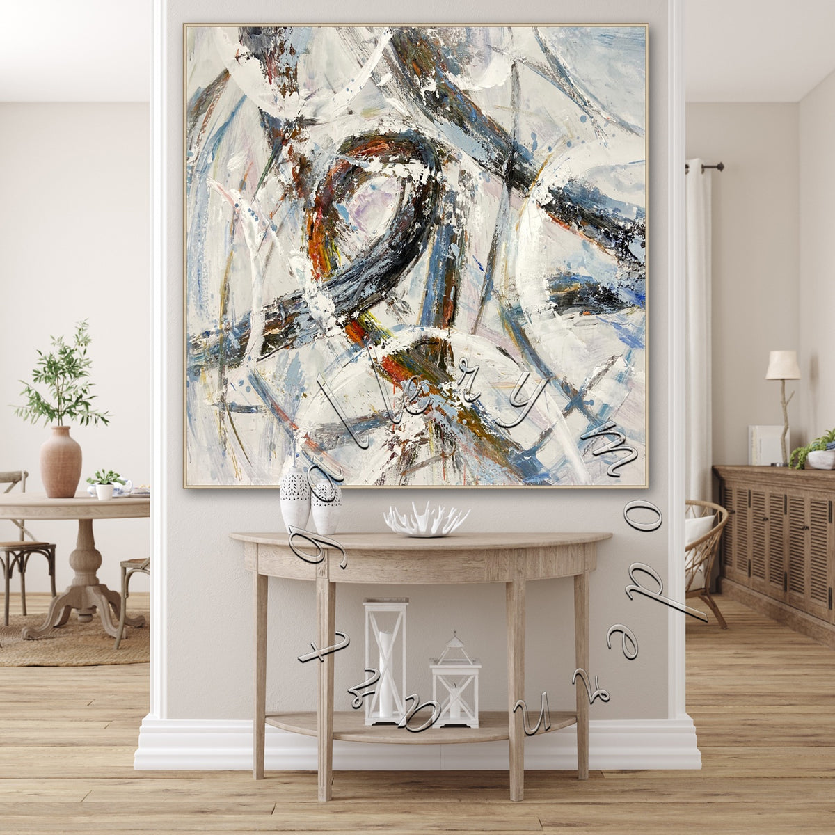 Large Abstract Canvas Painting, Texture Original Painting, Square Wall Art