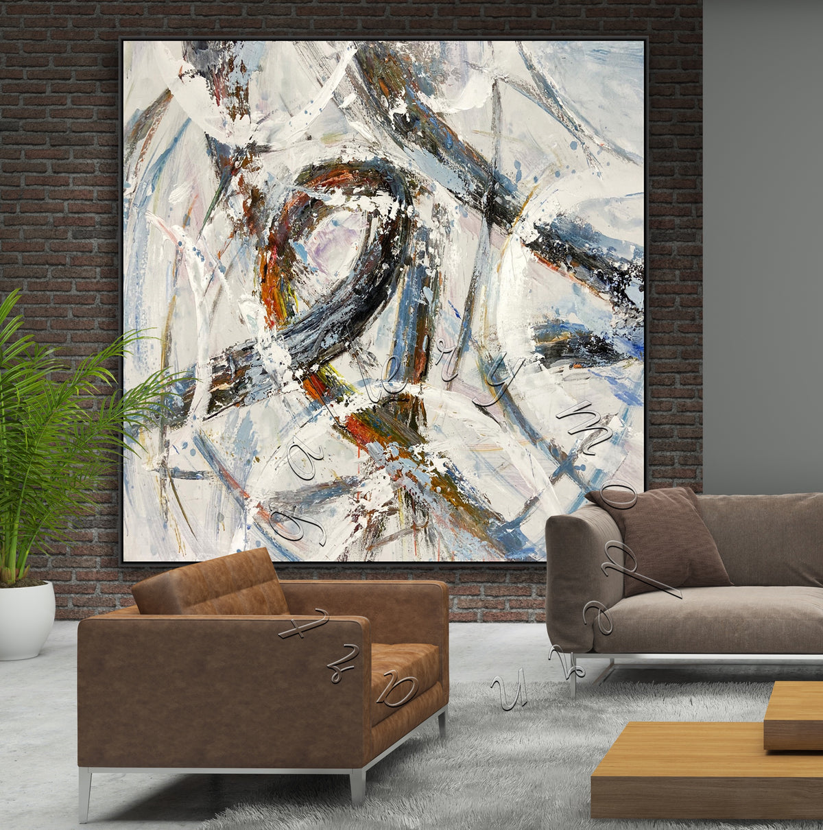 Large Abstract Canvas Painting, Texture Original Painting, Square Wall Art