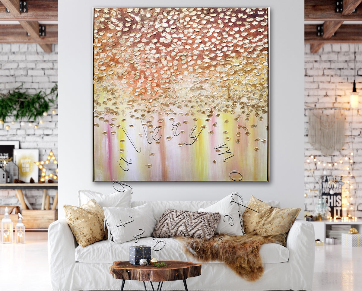 Gold Leaf Abstract Original Painting, Square Canvas Wall Art