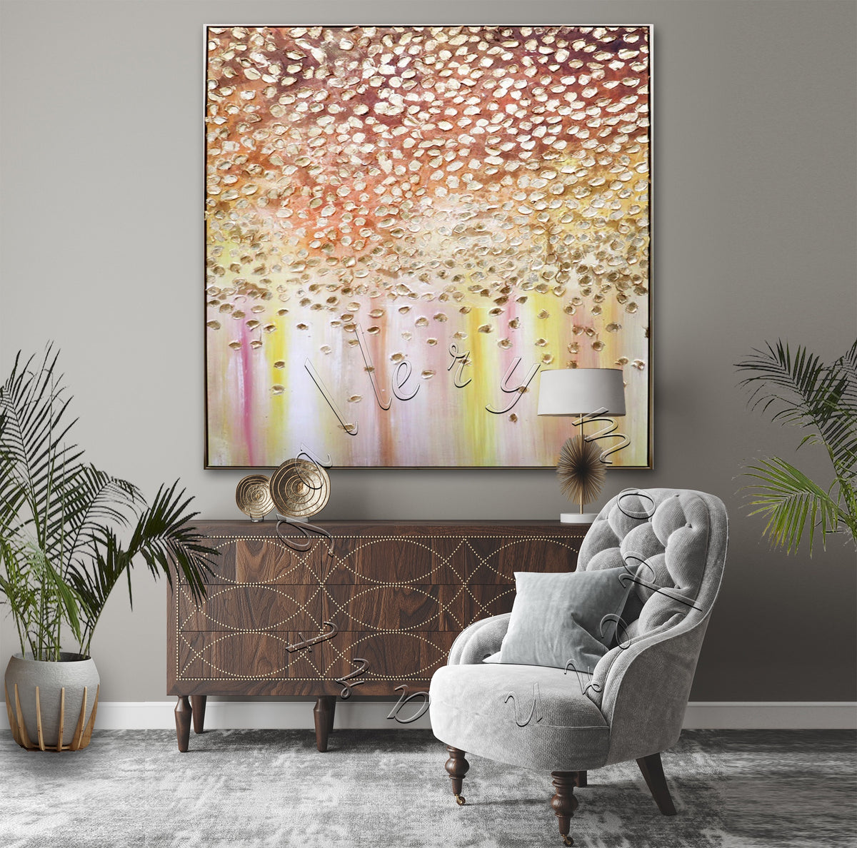 Gold Leaf Abstract Original Painting, Square Canvas Wall Art