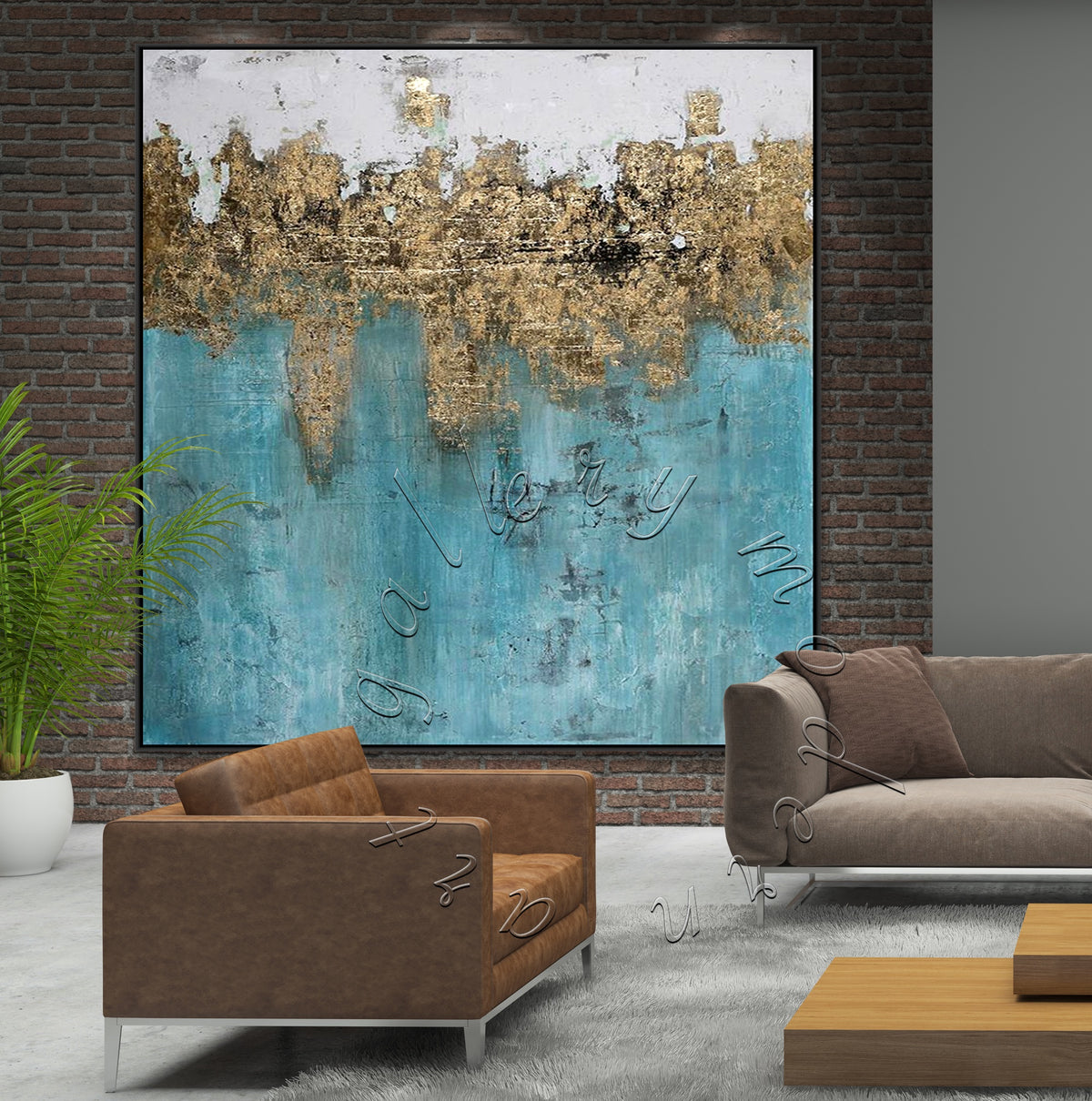 Gold Elegant Seascape Abstract Painting, Texture Oil Painting Square Wall Art