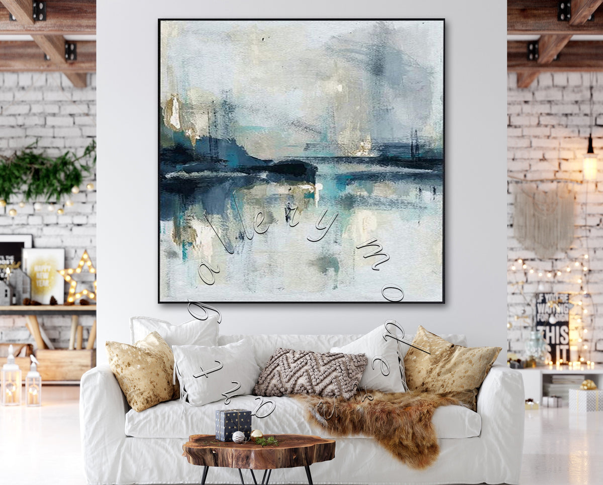 Abstract Landscape Original Canvas Painting, Square Canvas Wall Art