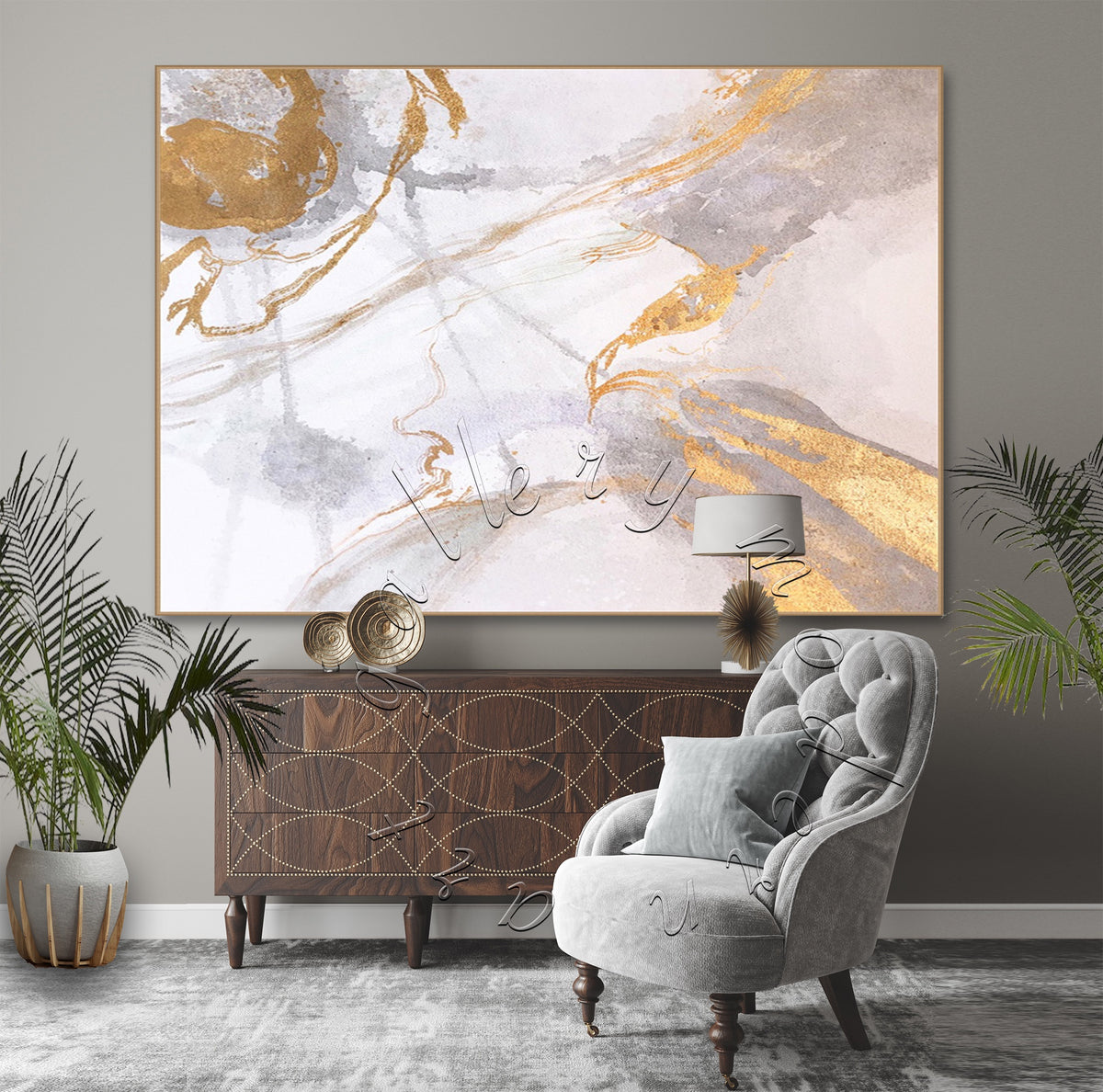 &quot;Gold &amp; White&quot; Abstract Original Canvas Painting, Gold Leaf Square Canvas Soft Wall Art