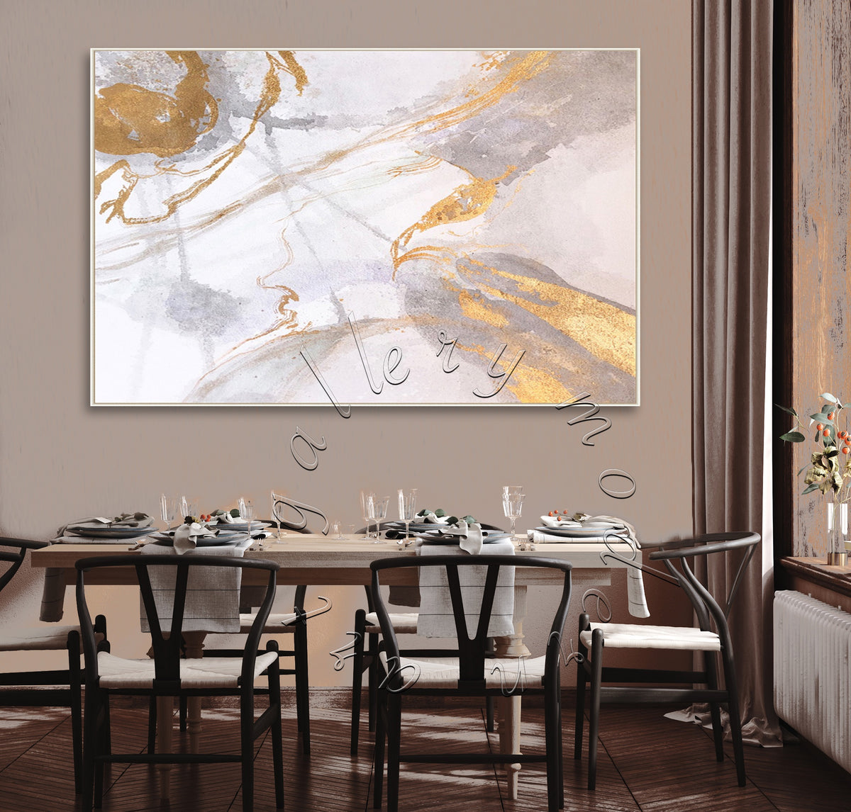 Gold Leaf Abstract Original Painting, Elegant Gold &amp; White Wall Art