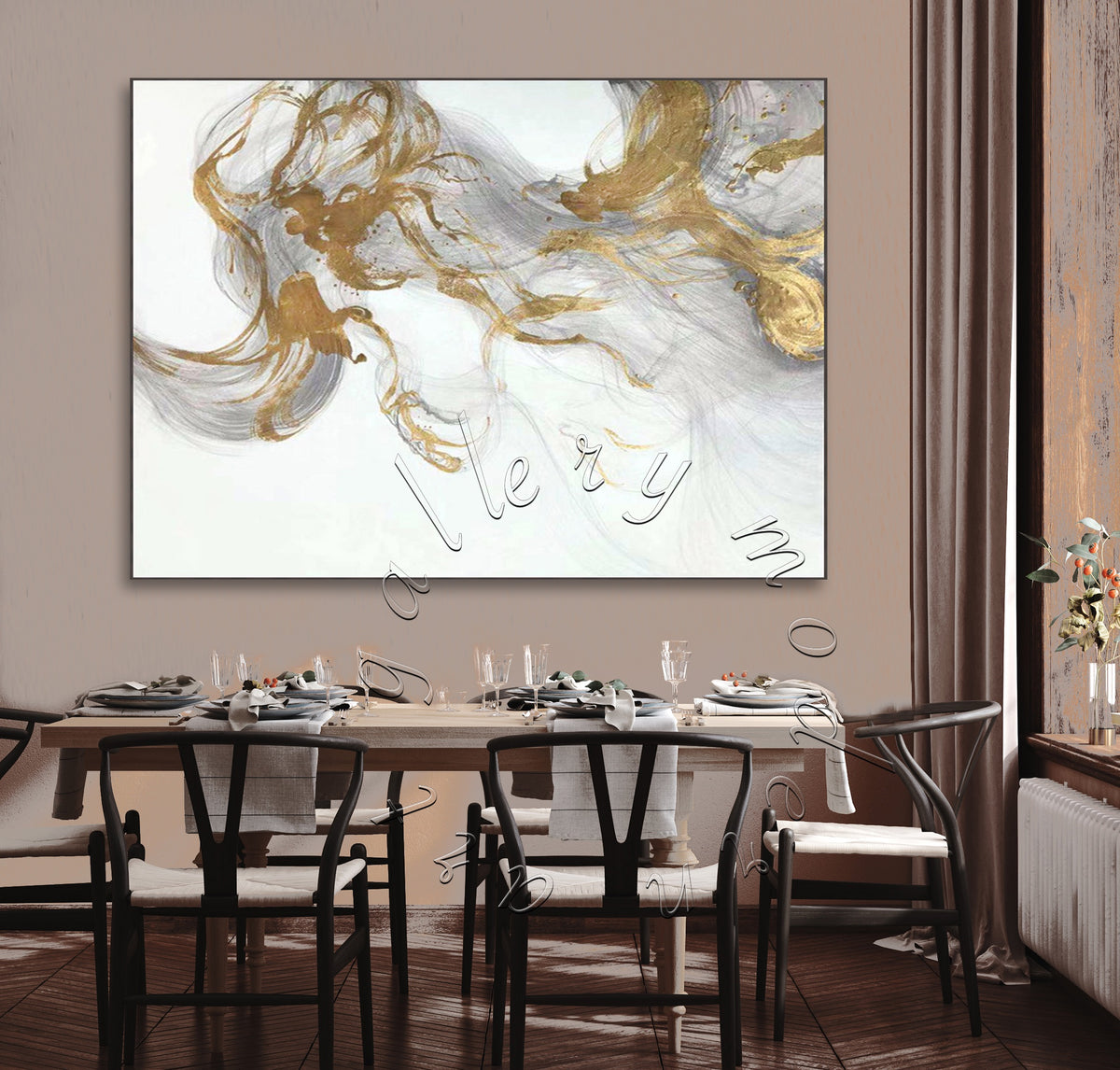 Gold Leaf Abstract Original Painting, Elegant Gold &amp; White Wall Art