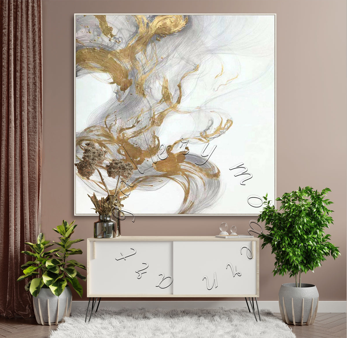 Golf Leaf Abstract Original Canvas Painting, Square Canvas Soft Wall Art