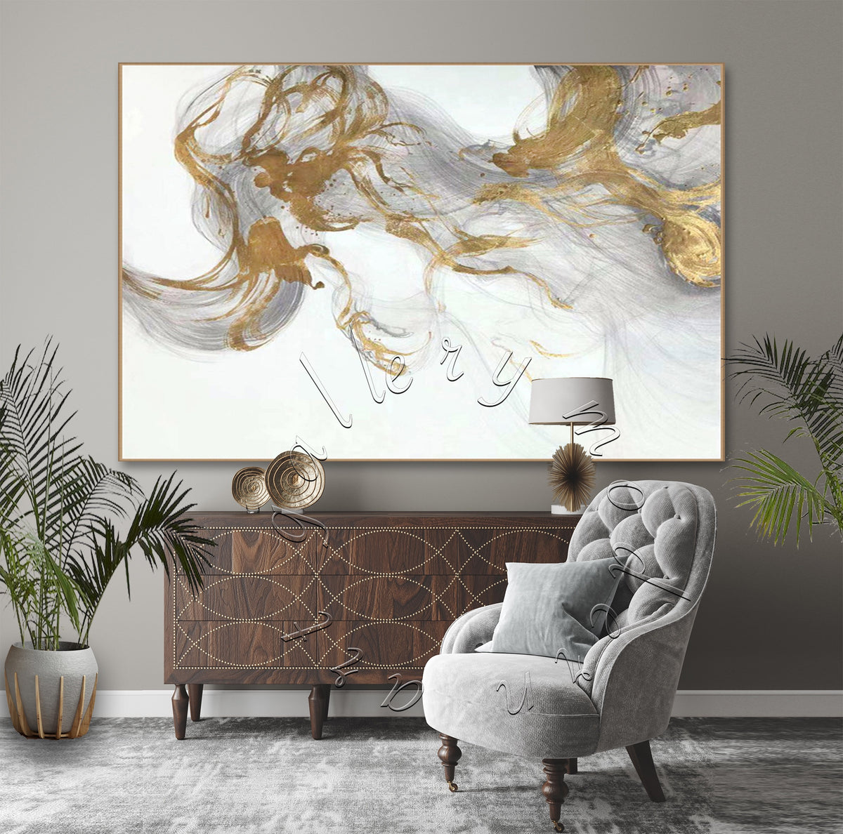 Gold Leaf Abstract Original Painting, Elegant Gold &amp; White Wall Art