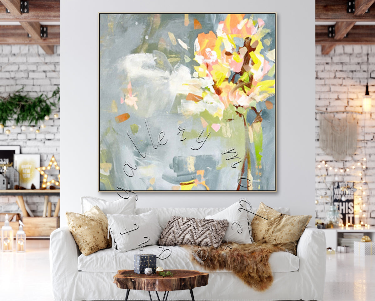 &quot;Abstract Flower&quot; Abstract Canvas Painting, Original Square Wall Art