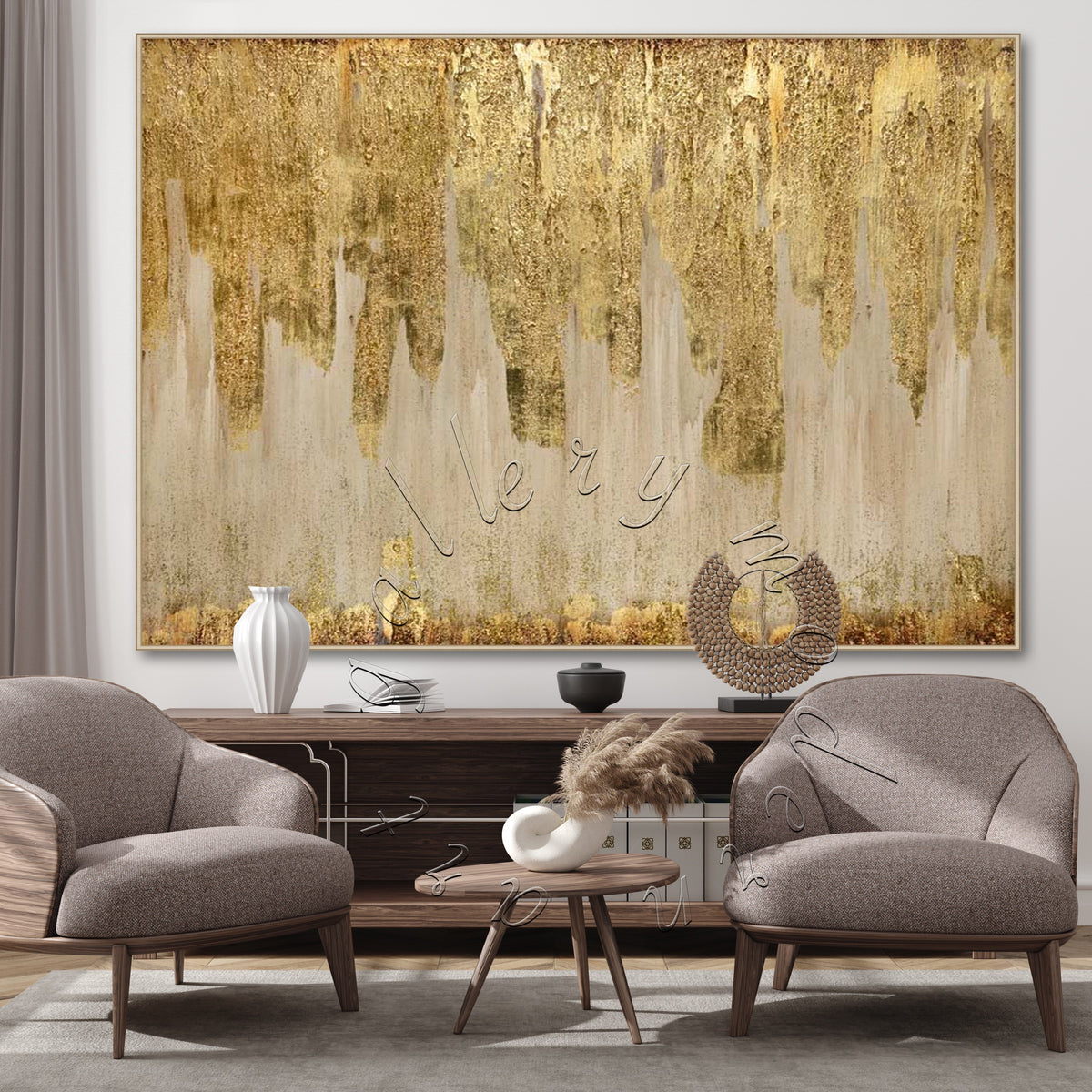 Gold Leaf Abstract Painting, Oversize Elegant Canvas Wall Art