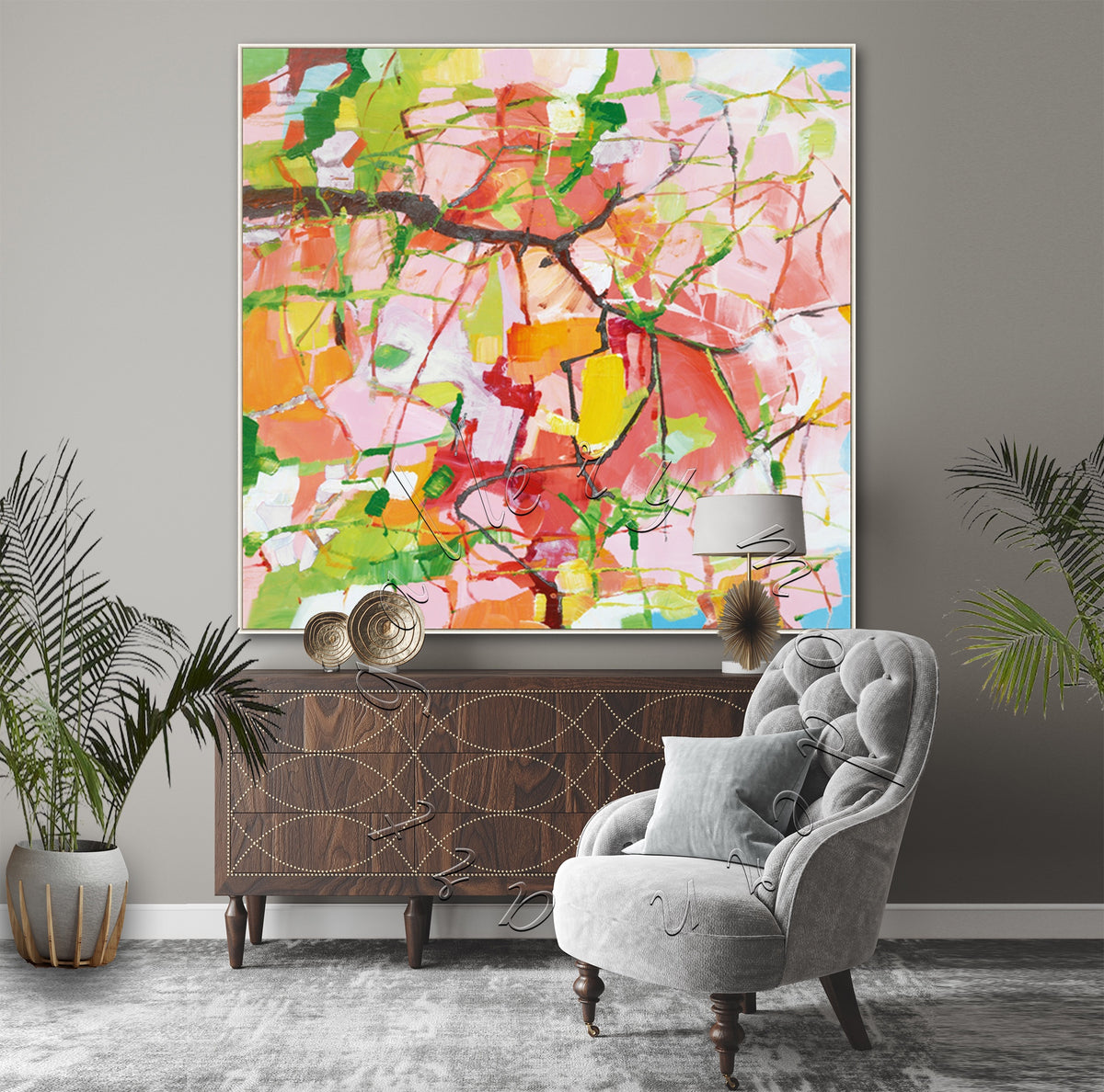 &quot;Spring Colors&quot; Abstract Painting, Original Square Colorful Wall Art