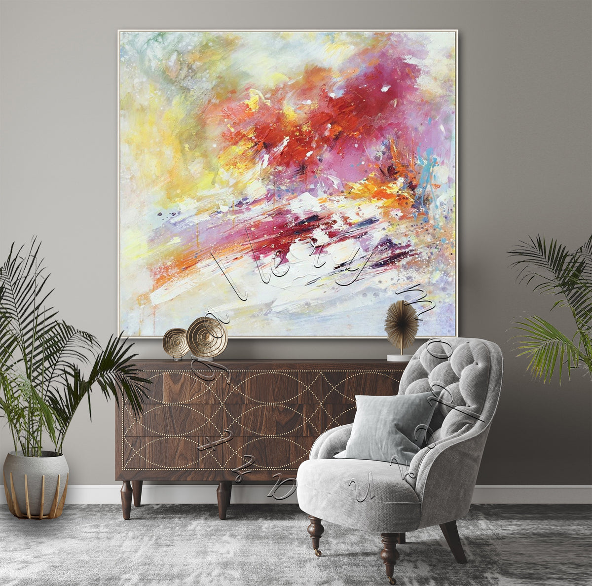 &quot;Bright &amp; Happy&quot; Abstract Canvas Painting, Original Square Wall Art