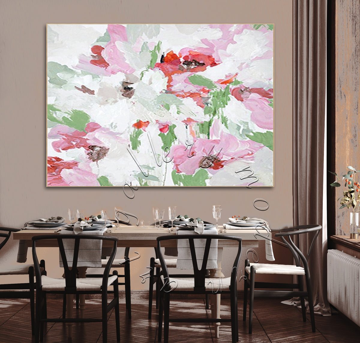 Soft Abstract Original Painting on Canvas &quot;Pink Flowers&quot;