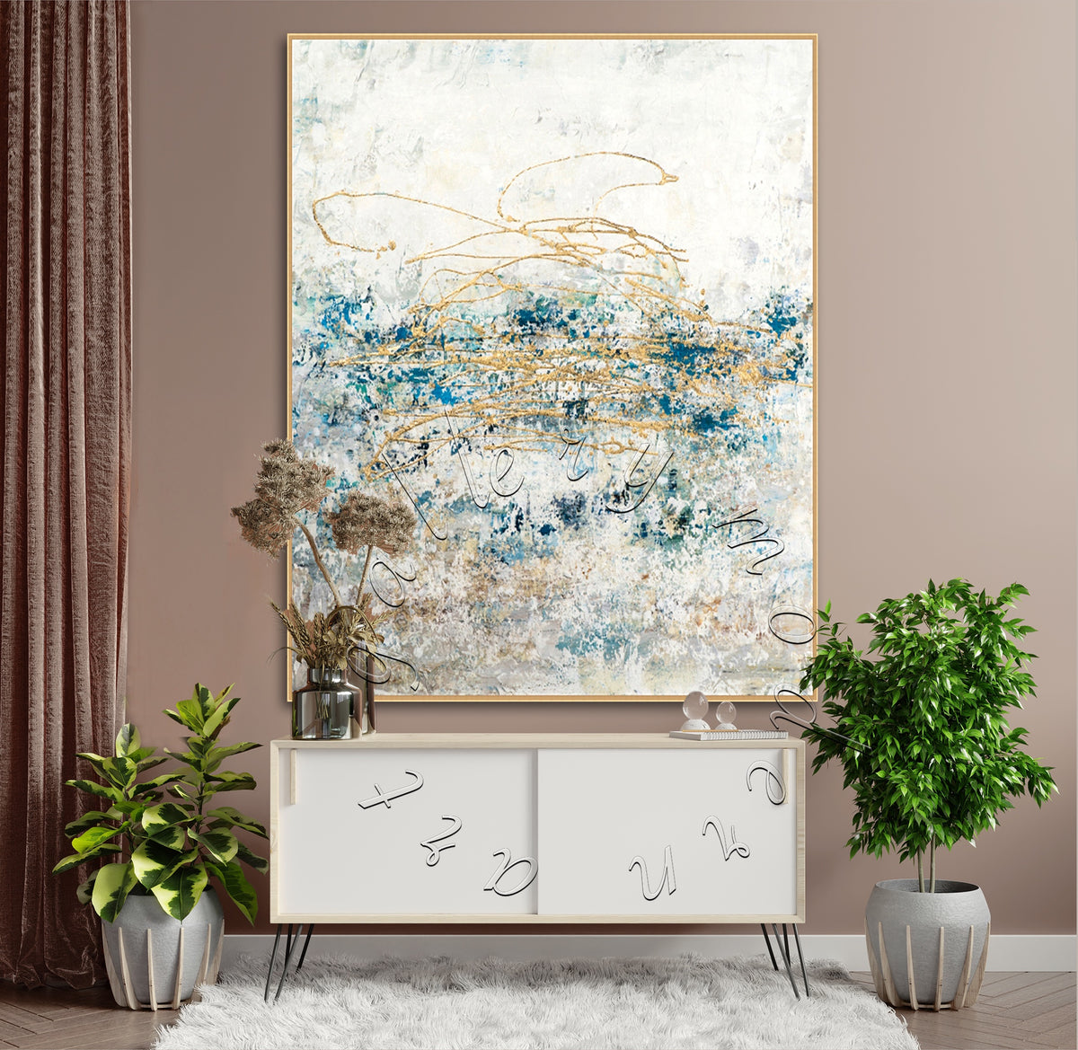 Gold Leaf Abstract Original Painting, Canvas Wall Art &quot;Golden Ocean&quot;