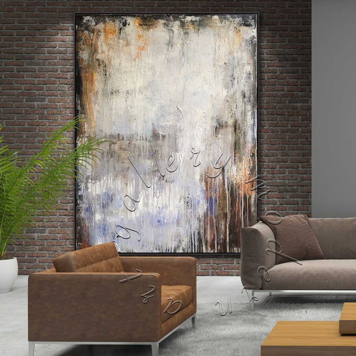 Large Abstract Painting, Beige, Brown Canvas Wall Art